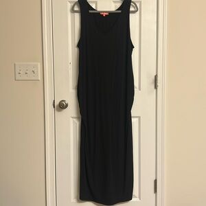 All Worthy Black Cotton-blend Sleeveless Maxi Dress Side Ruching V-neck Size 2X